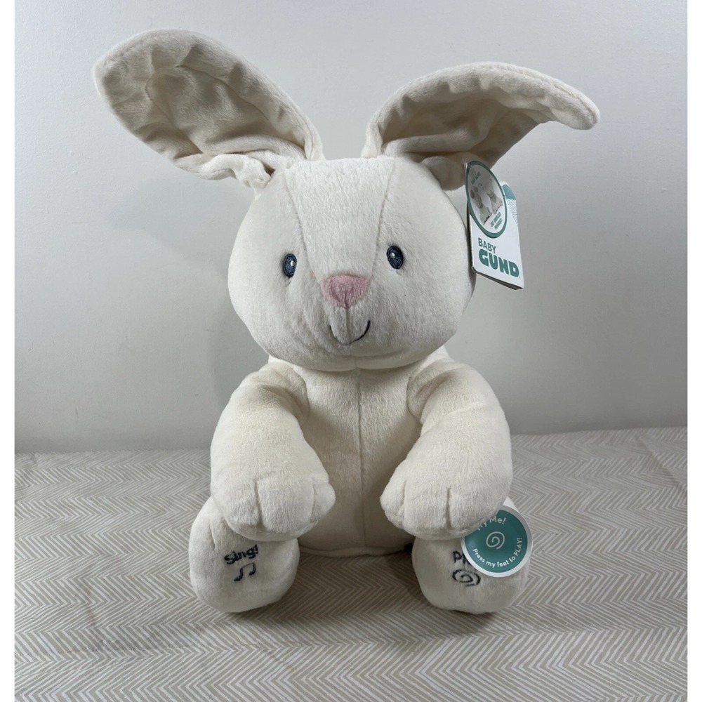 Gund Baby Flora 12" Bunny Animated Plush Toy Rabbit Cream Ears Move Peekaboo